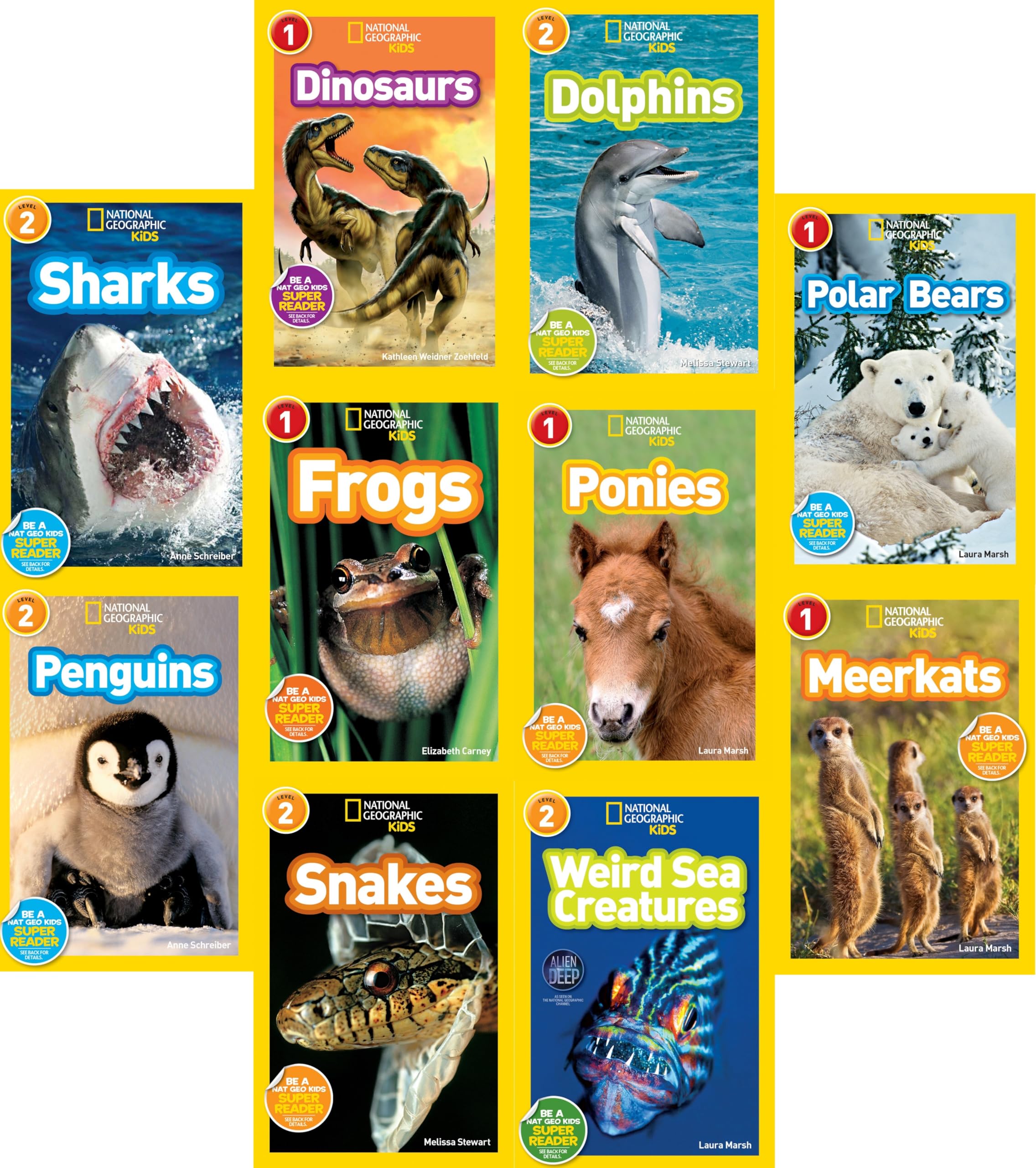 National Geographic Kids 10 Book Set (Lvl 1-dinosaurs, Meetkats