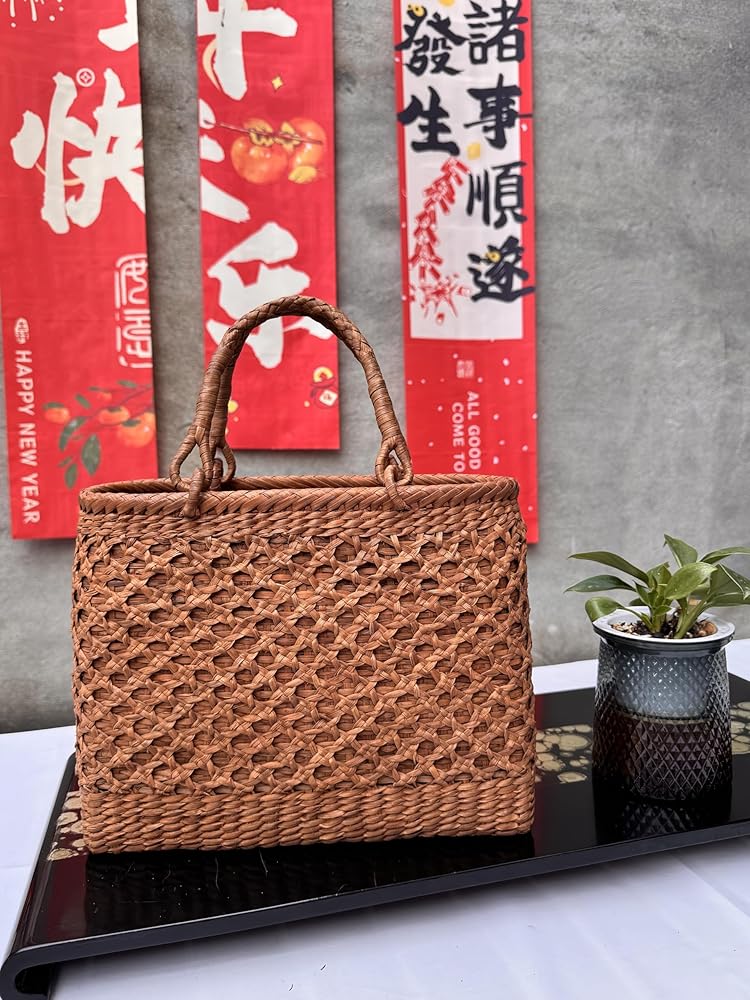 Amazon | 山葡萄かご バッグ, 伝統的な二重編み, 手作り籐細工トート