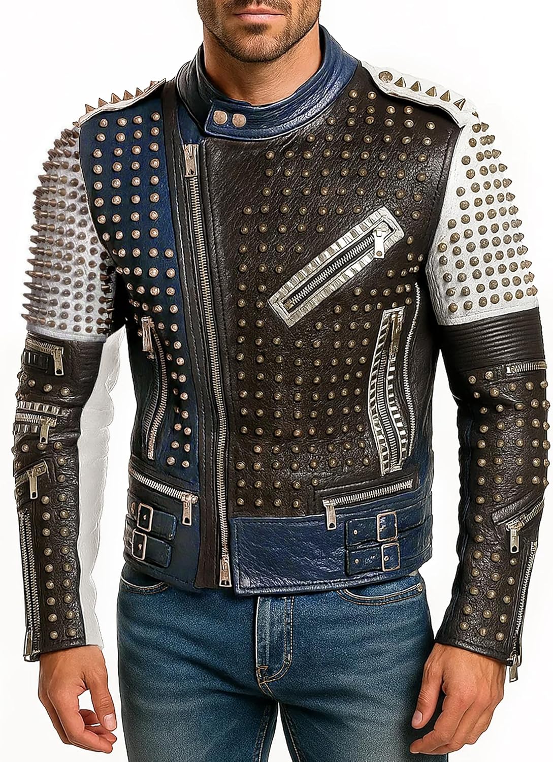 Amazon | LP-FACON メンズ ロック パンク スタッズ レザー ジャケット