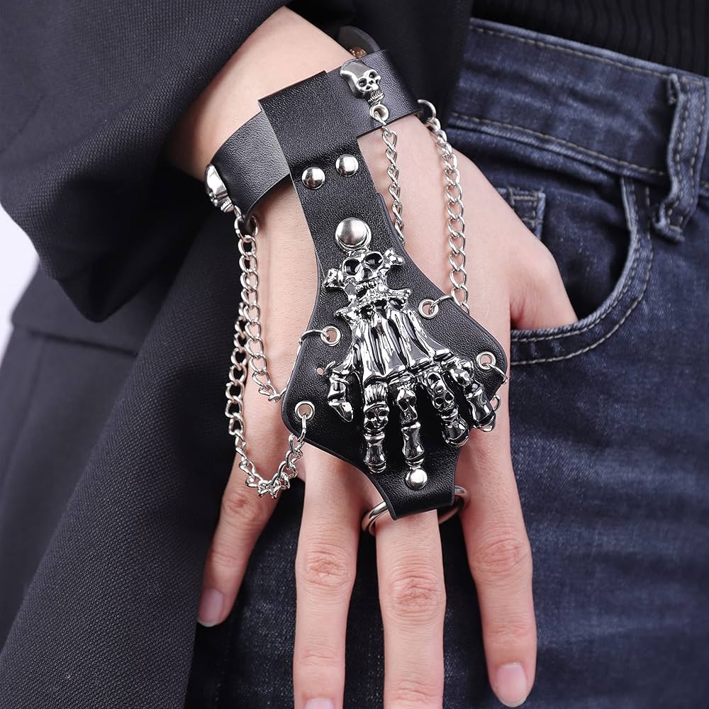 Amazon.com: YERTTER Punk Grunge Gothic Black Pu Leather Skull