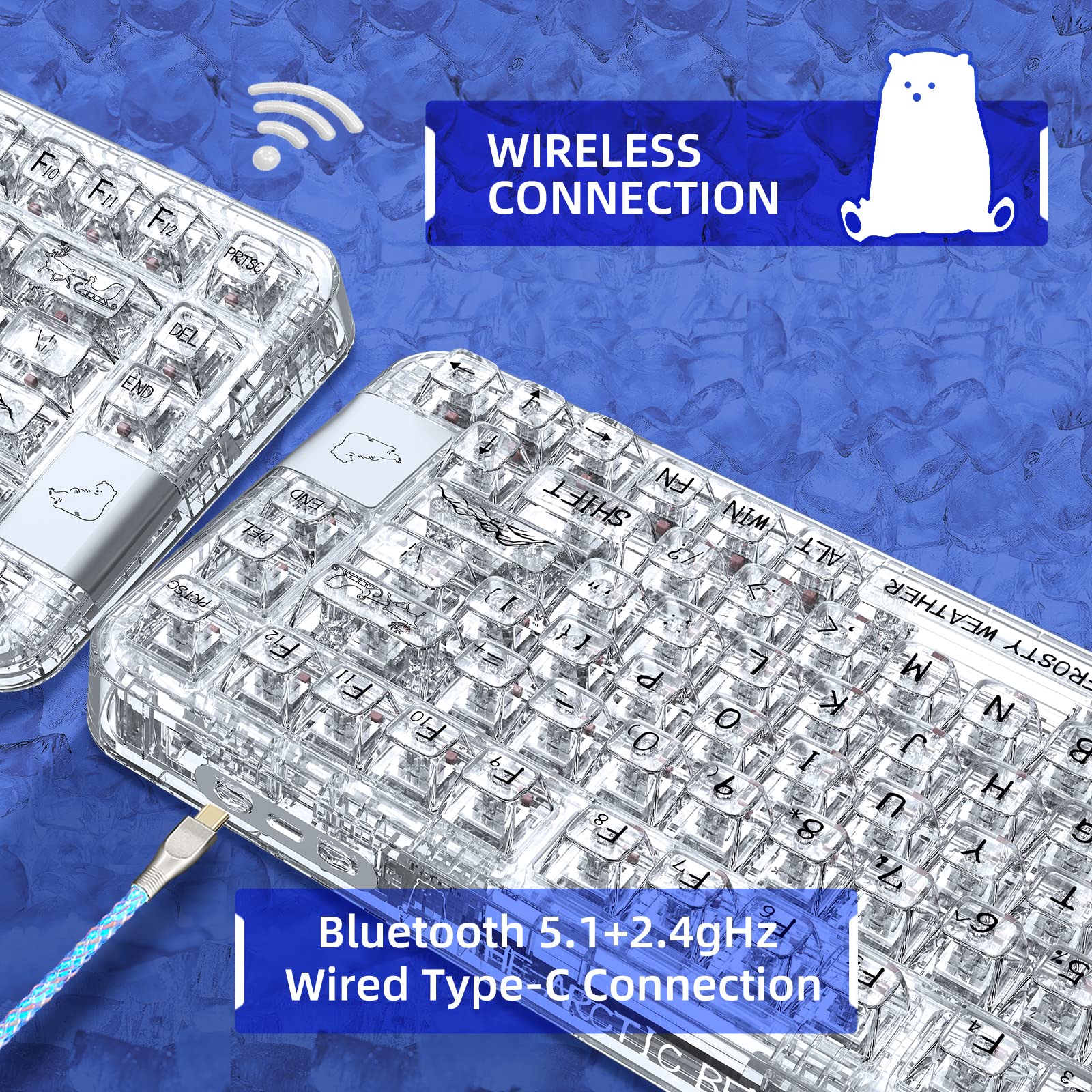 Amazon | YUNZII CK75 無線 ホットスワップメカニカルキーボード 透明