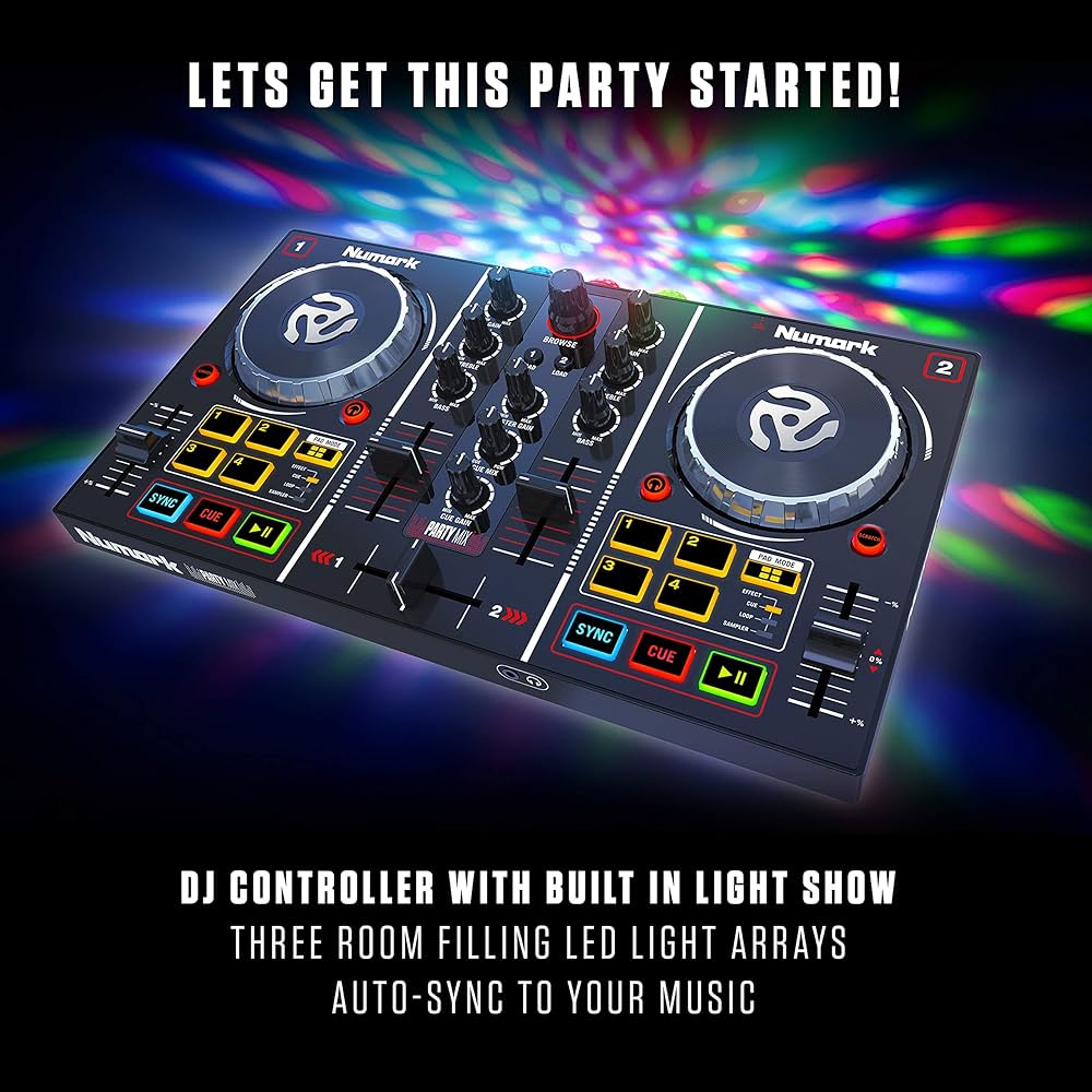 Numark Party Mix | Beginners DJ Controller Set for Serato DJ with