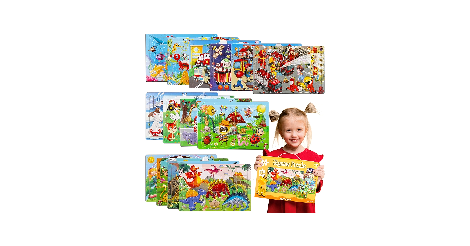 Amazon.com: Puzzles for Kids Ages 4-8, 14 Pack Wooden Jigsaw