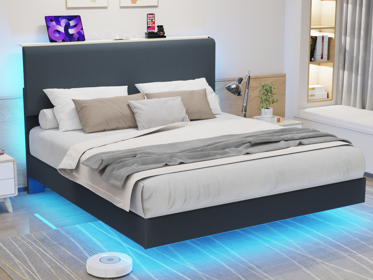 SANGMUCEN Floating Double Bed Frame, Bed Frame Full Size with