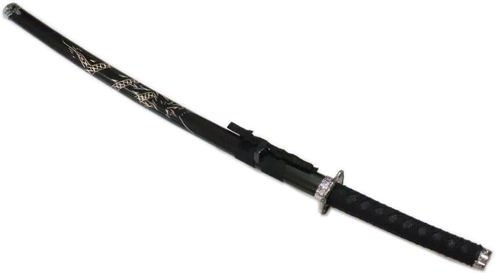 格安模造刀大刀 濃緑柄 波絵透し丸鍔 黒梨地鞘 Amazon.co.jp: 葉隠刀剣