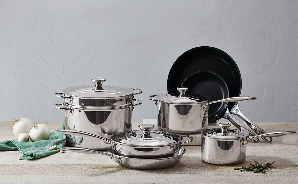 Amazon.com: Le Creuset Tri-Ply Stainless Steel 12 pc. Cookware Set