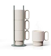 Amazon.com: LIBKEN Stackable Coffee Mug Set with Green Stand Rack