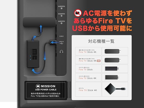 Amazon | Fire TV Stick 4K /4K Max 対応 本体なし Mission Cables USB