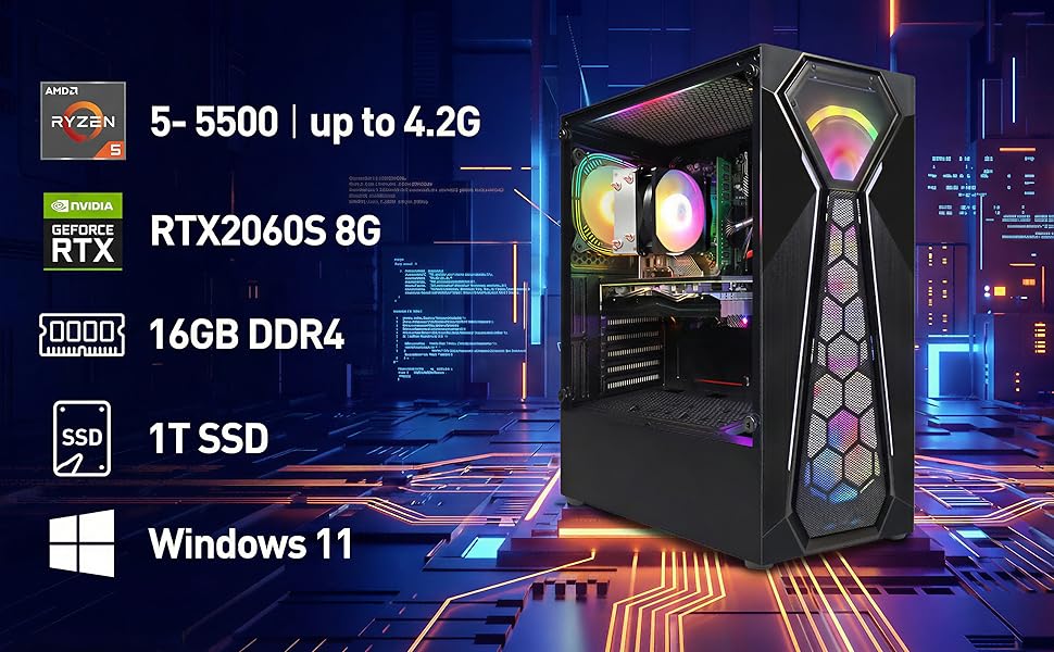 Amazon.com: STGAubron Gaming PC Computer Desktop, AMD Ryzen 5 5500