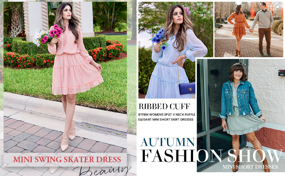 BTFBM Long Sleeve Fall Dresses for Women 2026 Summer Casual Tie