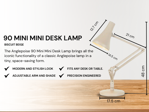 Anglepoise 90 Mini Mini Desk Lamp with Dimming Bulb, USB Power
