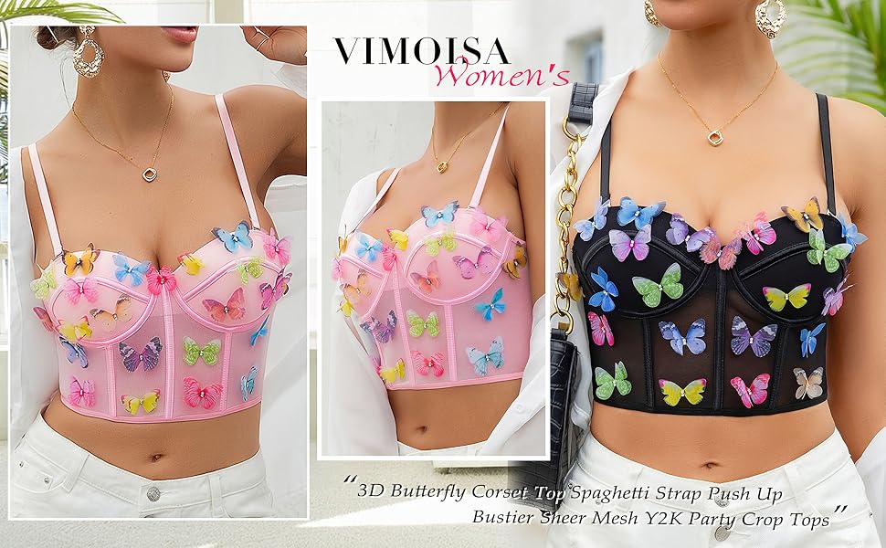 Amazon.com: Vimoisa Women's 3D Butterfly Corset Top Spaghetti