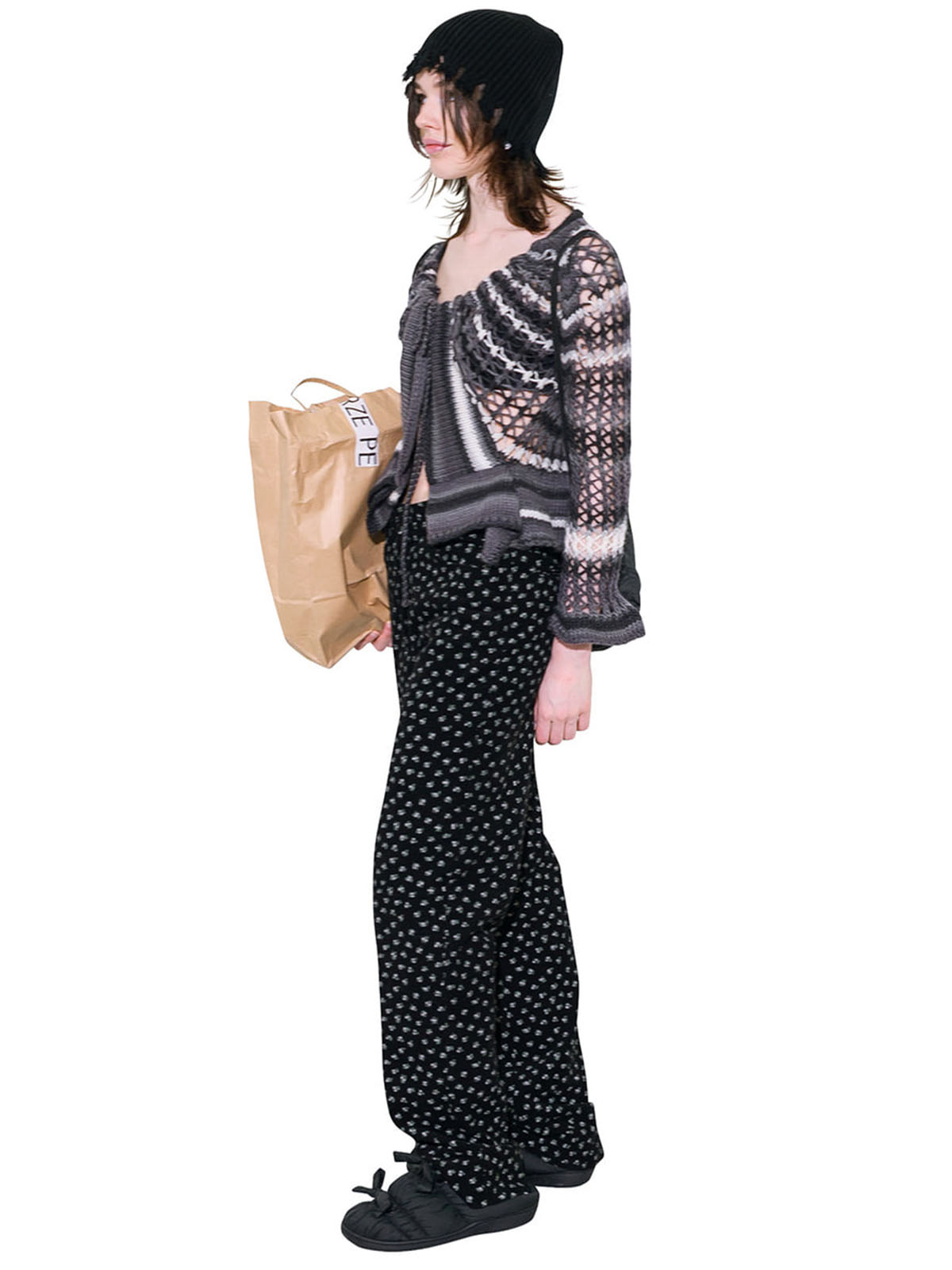 PERVERZE, FACE HAND KNIT CARDIGAN (GRAY) - SLOW STEADY CLUB