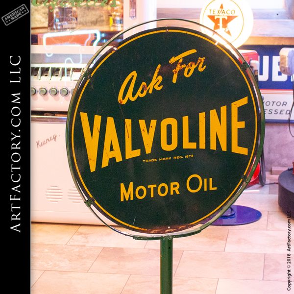 Valvoline Motor Oil Lollipop Sign: Rare 1950's Original With Stand