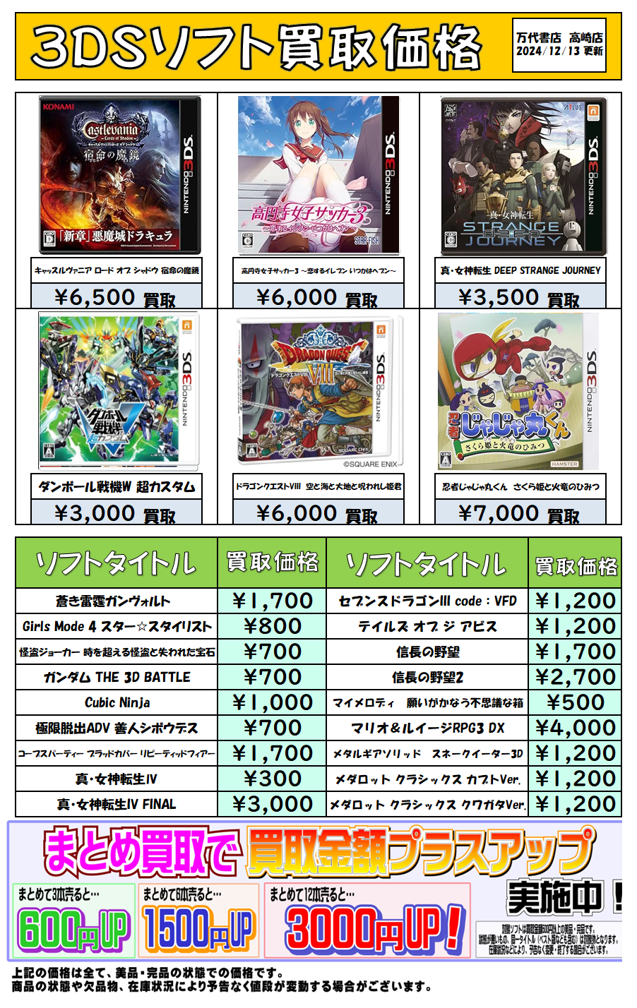 ◇3DSソフト 買取情報です！◇ - 万代書店 高崎店