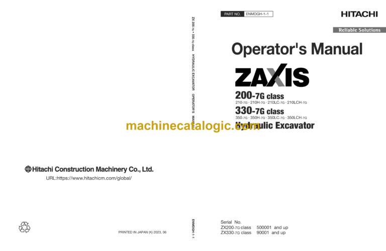 Hitachi ZX200-7G, ZX330-7G class Hydraulic Excavator Operator's