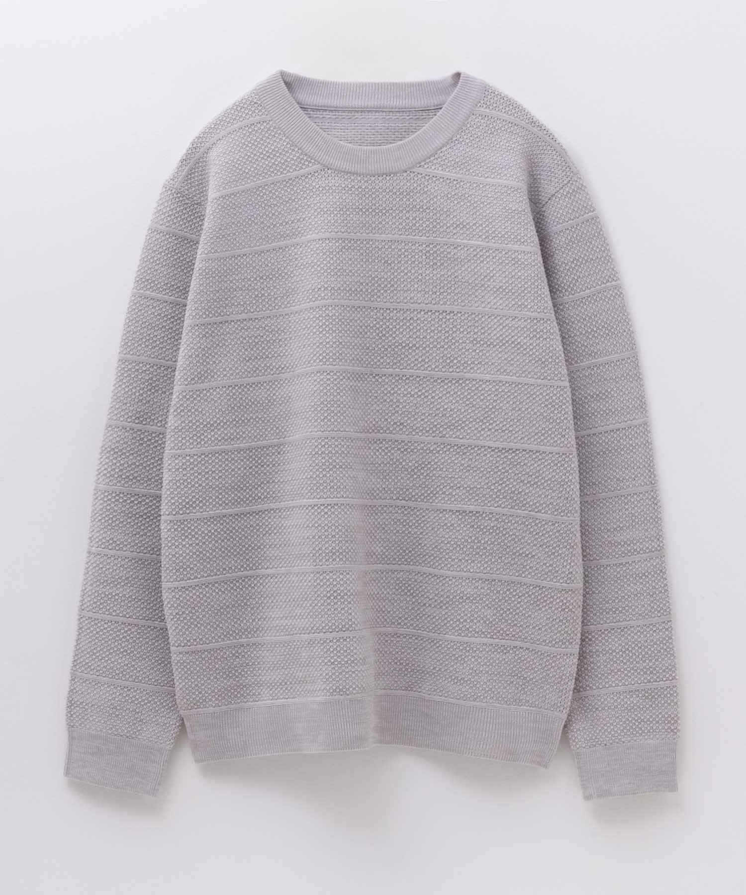 NAVY 軽快ニット メッシュボーダークルーネック メンズ