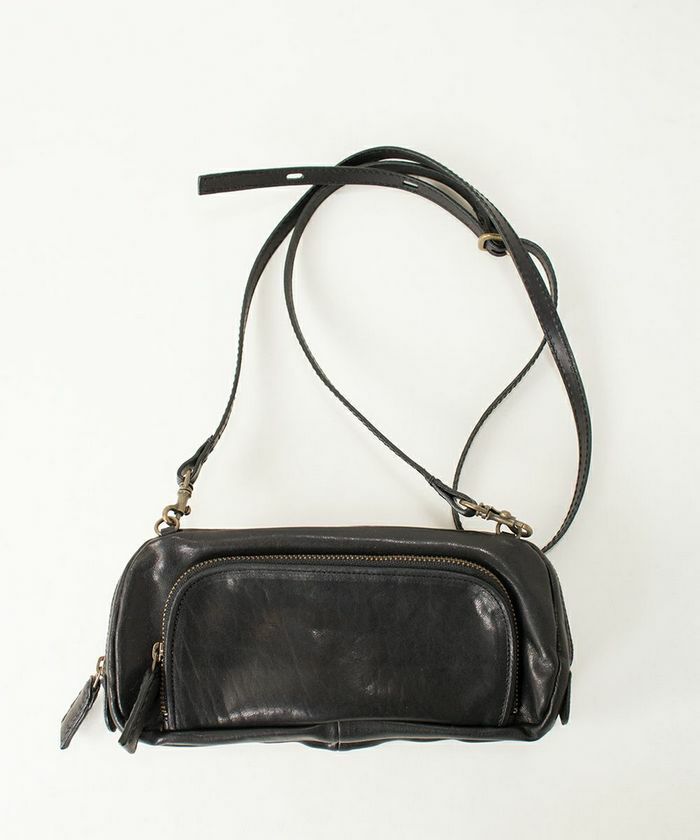 ebagos エバゴス 牛革ソフトショルダーベルト付き籐付き長財布 BLACK