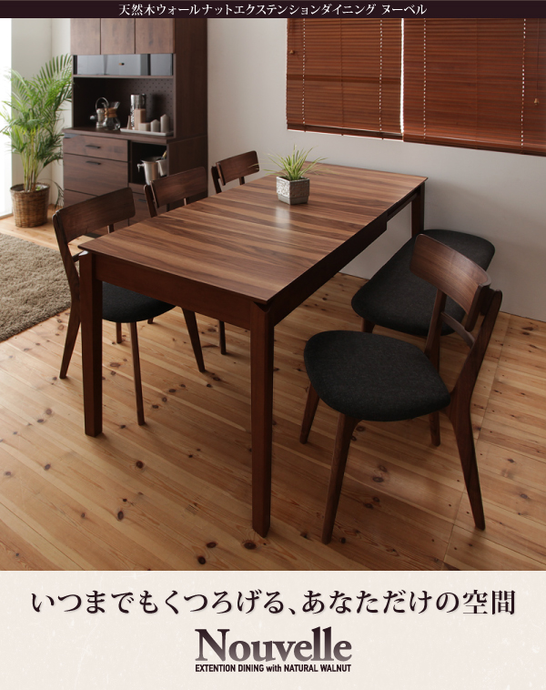 北欧デザイン伸長式ダイニングセット Nouvelle【ヌーベル】6点セット