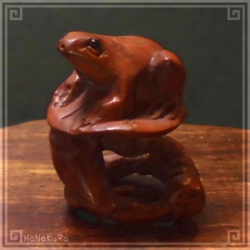 つげ 根付け 木彫り 彫刻 283 蓮の上の蛙A カエル | 木彫り根付け,つげ