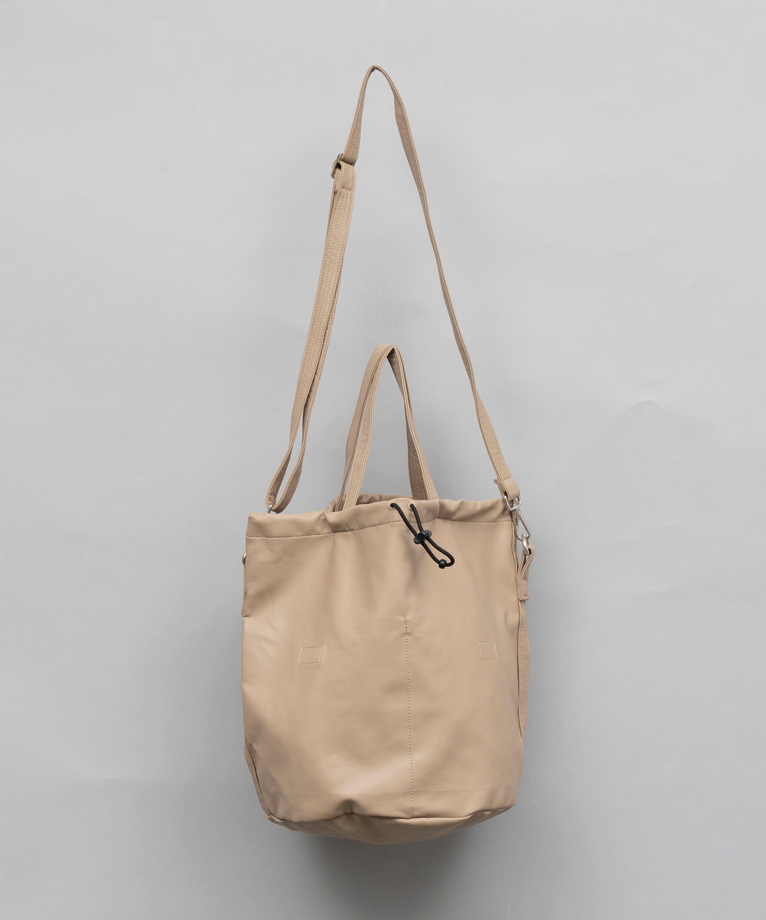 EX】Vegan Leather Effect Shoulder Drawstring Bag