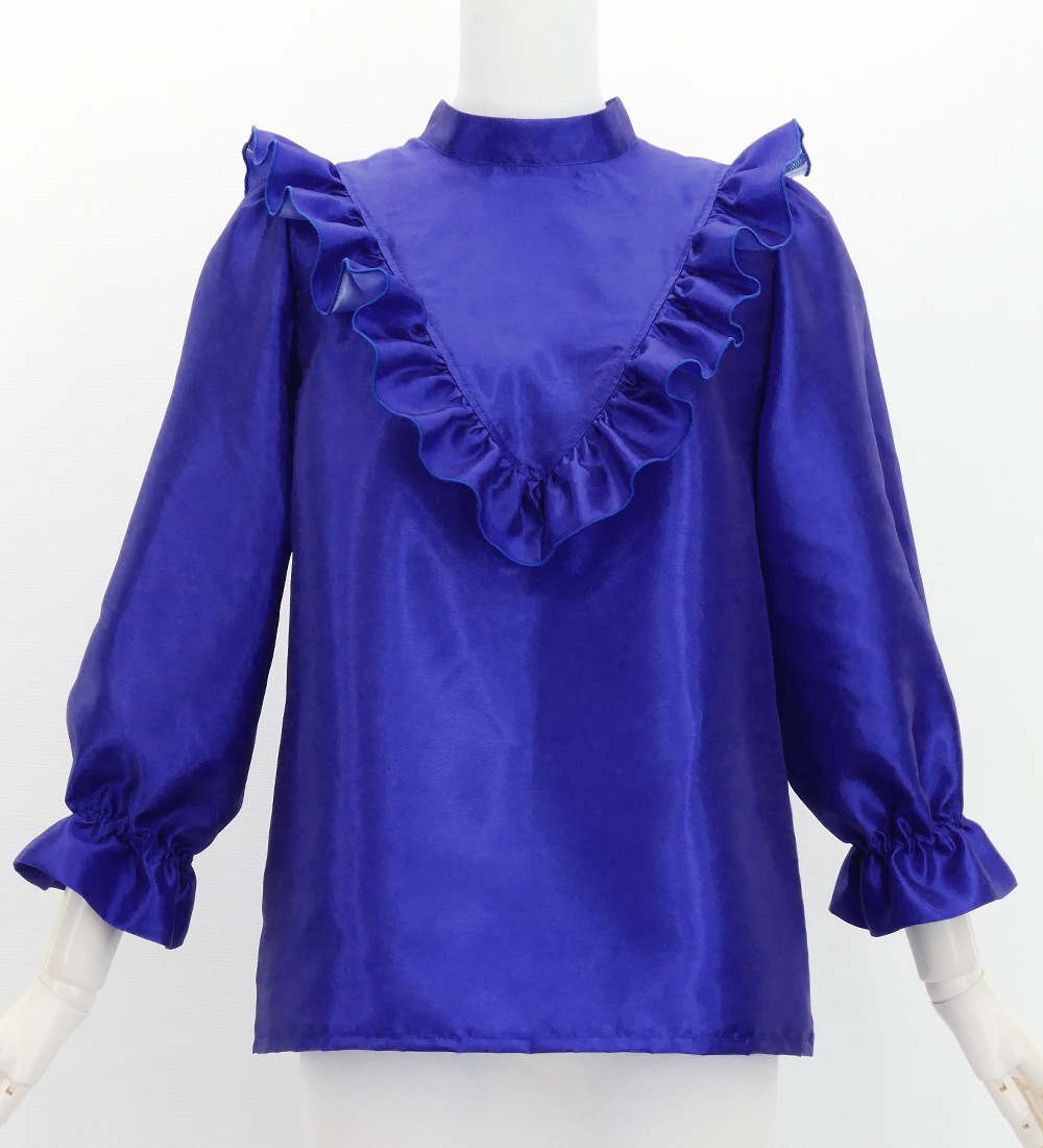 フラダンス シャンタン ヨークフリル ブラウス ロイヤルブルー