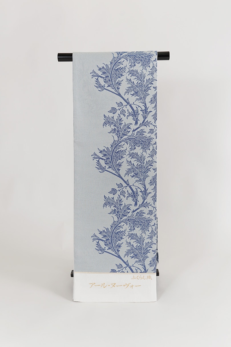 正絹袋帯 正絹袋帯 華翔苑 藤本仁 ふくらし織 アールヌーヴォー ブルー