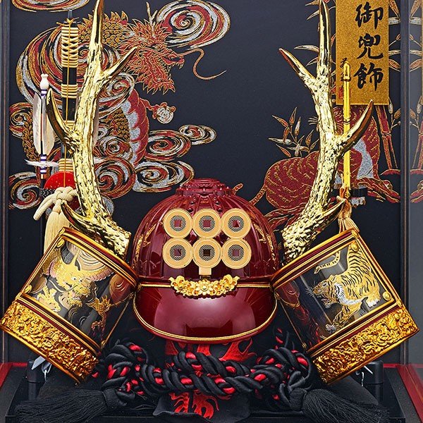 五月人形 真田幸村 鹿野角 ケース飾り 着用 兜飾り 着用 真田 S型 205