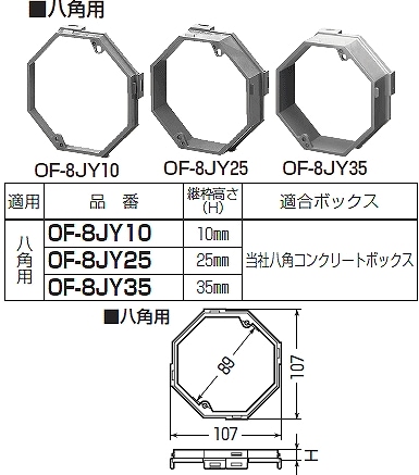 OF-8JY10 未来工業 ボックス用継枠(ワンタッチタイプ)八角用 即配