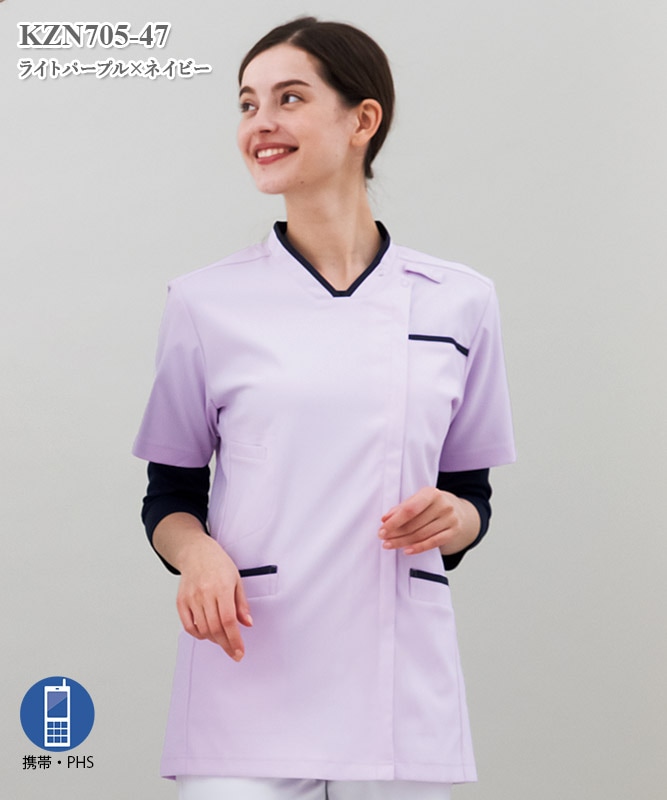 男女兼用スクラブジャケット半袖[KAZEN製品] KZN705｜THS-白衣通販・販売