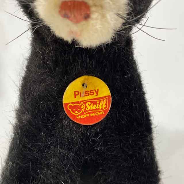 シュタイフ STEIFF ヴィンテージ黒白猫のぬいぐるみ Pussy ボタン