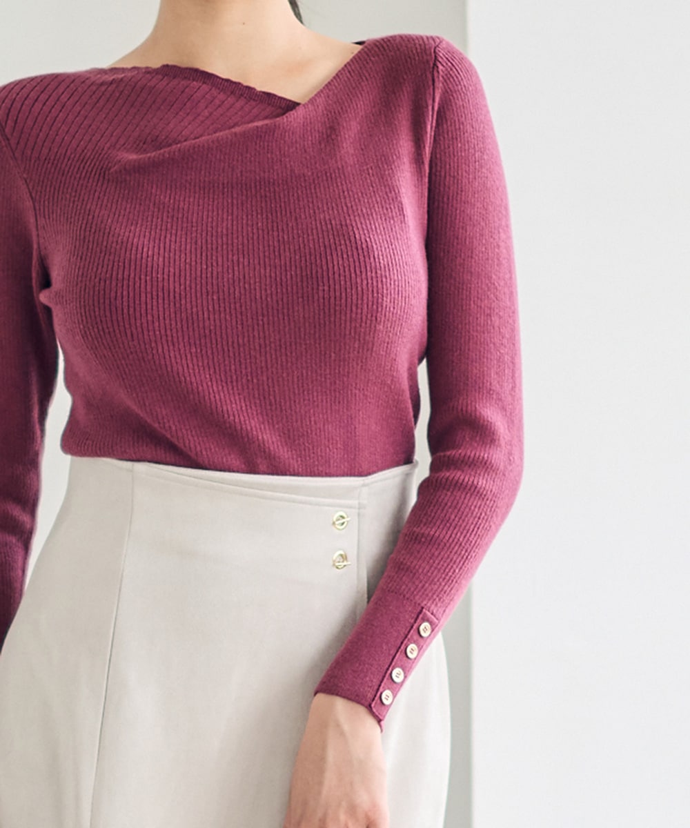 SALE】アシメタックネックリブニットプルオーバー - 12Twelve Agenda