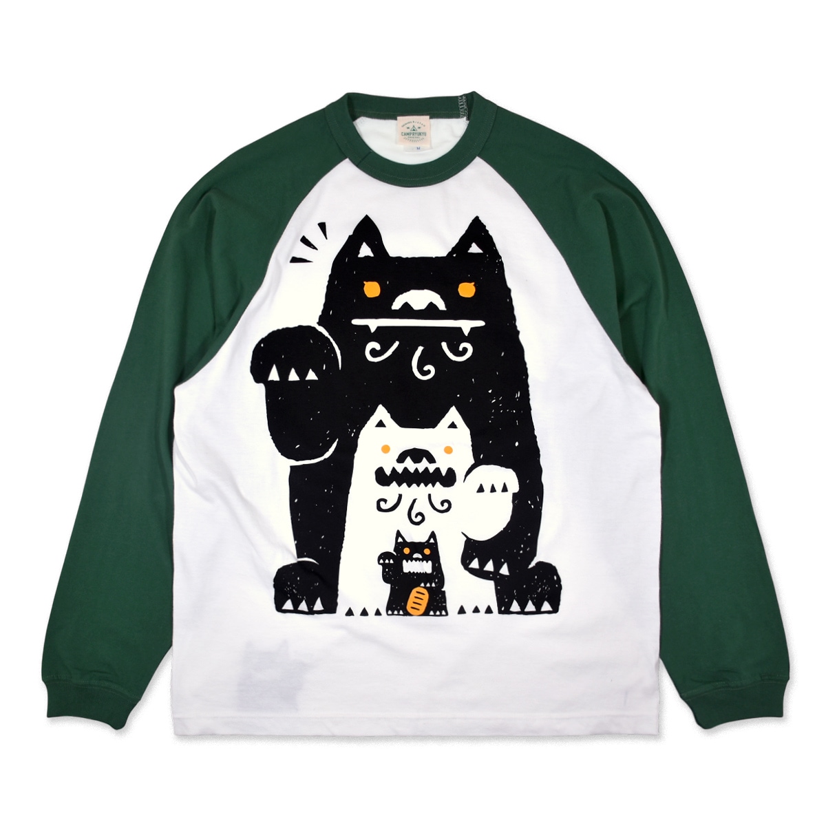 シーサーTシャツ】ウェルカムシーサー ラグランロングスリーブ/グリーン