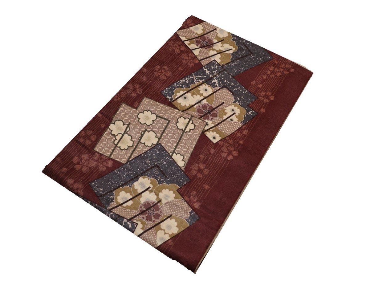 ポリエステル京袋帯「赤茶色の地に源氏香と桜の柄」 | 帯,帯(名古屋帯