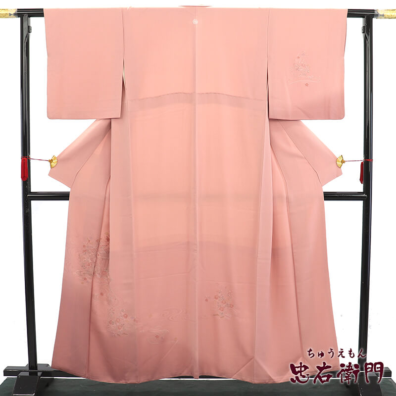 中古】 付下げ 付け下げ 附下 一つ紋 レディース 正絹 ピンク 無地付