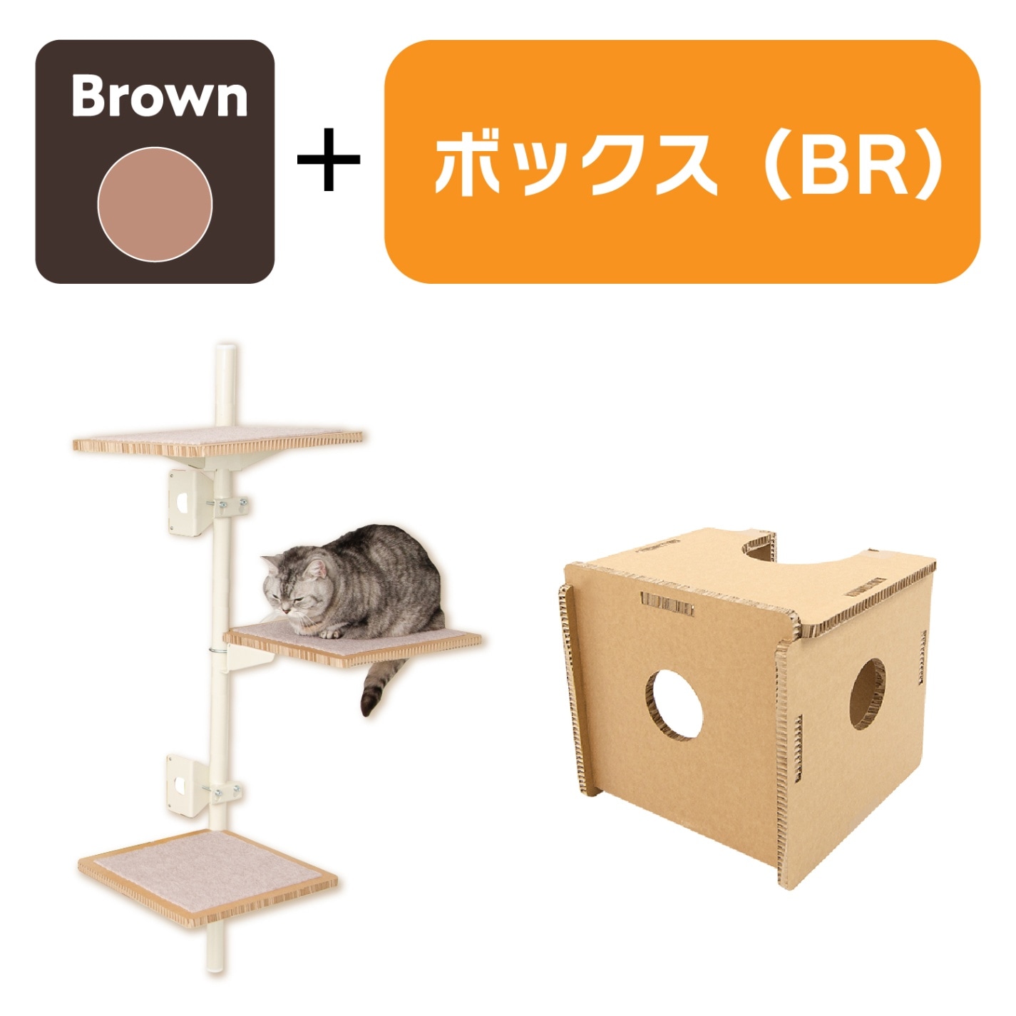 公式】[【公式】キャットタワー本体(ブラウン)＋ボックス(ブラウン