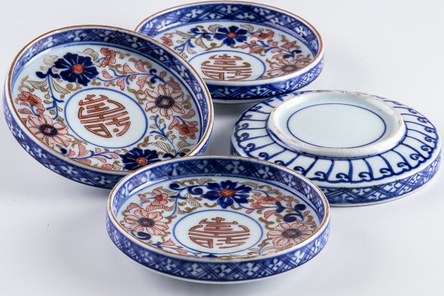 古伊万里】 大聖寺伊万里 金襴手花文小皿 4客セット 江戸後期 16468