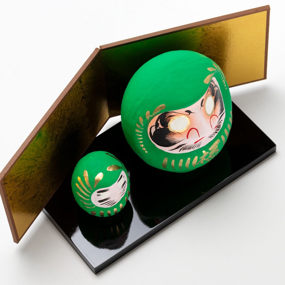 高崎だるま 健康祈願の緑だるまセット 2号＋0.3号だるま 群馬県指定