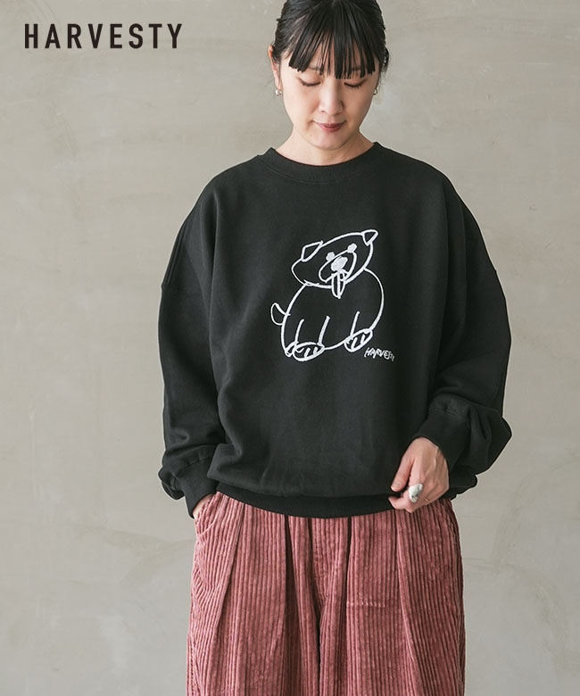 A52522]HARVESTY(ハーベスティ)PRINTED SWEATSHIRT＜DOG＞プリント