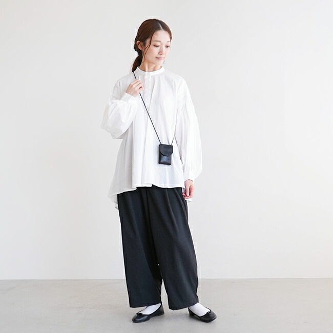 3-230043]mizuiro ind(ミズイロインド)ピンタックパフスリーブシャツ