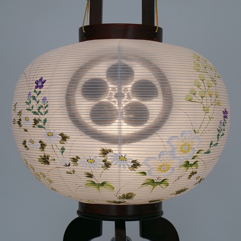 送料無料】家紋入盆提灯 大内行灯 銘木桜 11号～12号 絹二重 桐箱入り