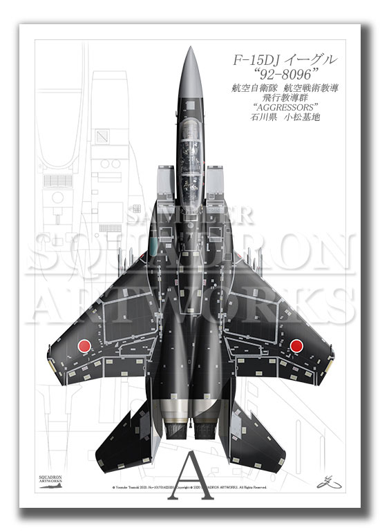 Top view 縦向き” F-15DJ イーグル 飛行教導群 “92-8096” （A4サイズ