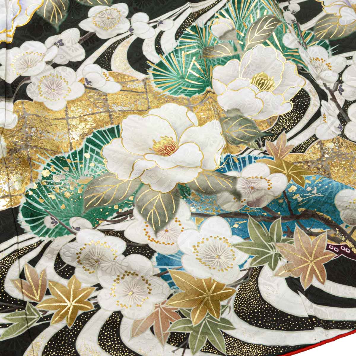 東京レトロ 深緑 松に椿（【振袖・袋帯・長襦袢のセット商品です