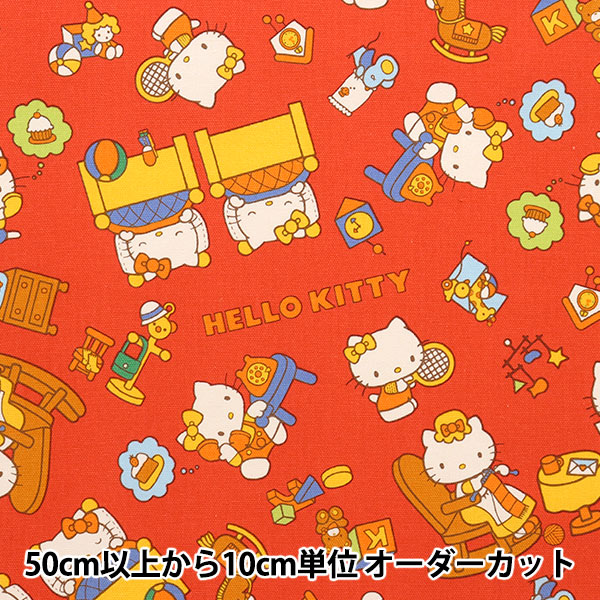 キティ ちりめん カオハナ オレンジ 生地 ハギレ キティ ちりめん