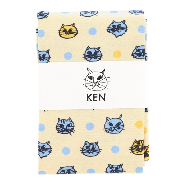 生地 『KEN オックスカットクロス ねこドット 約70cm×75cm アイボリー
