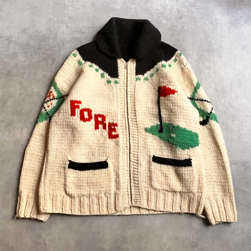 50-60'S Cowichan Golf Pattern Sweater Lightning Zipper 50-60年代