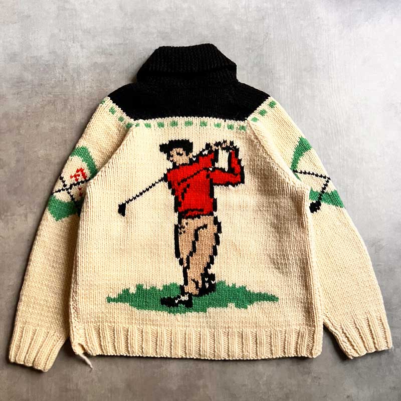 50-60'S Cowichan Golf Pattern Sweater Lightning Zipper 50-60年代