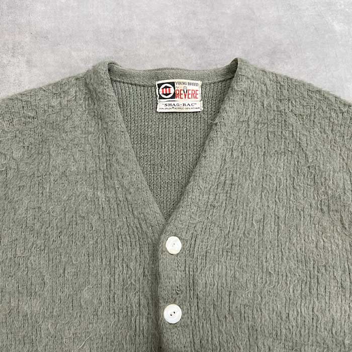 60'S YOUNG BREED by REVERE SHAG-RAC Mohair Cardigan GREEN/M 60年代