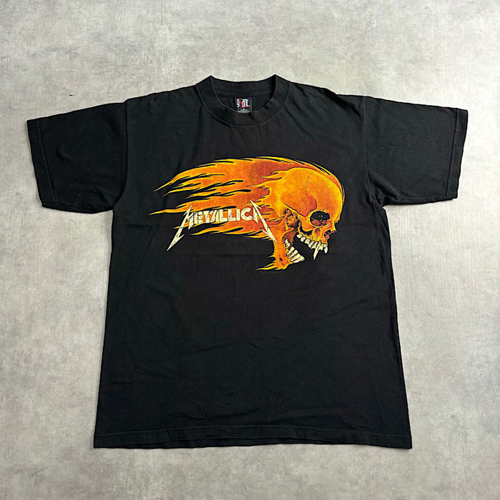 90's METALLICA Pushead Flaming Skull Sun T-SHIRT Made in USA BLACK