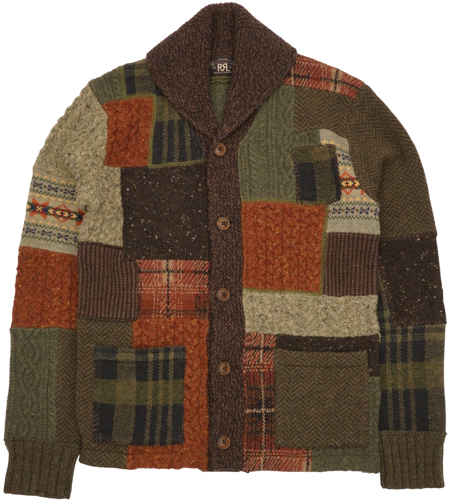 ダブルアールエル) RRL パッチワーク ウール ブレンド カーディガン